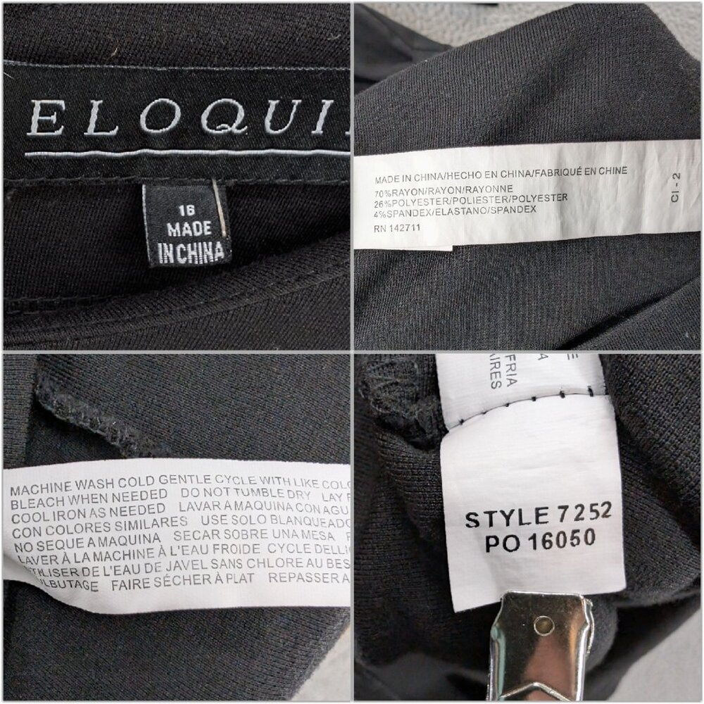 Eloquii Dress Solid Black 3/4 Sleeve Draped Front Knee Length Size 18 - Picture 6 of 11